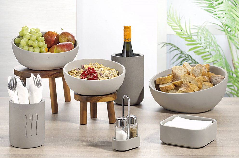 APS Schale SIERRA, Beton, Inhalt: 1,7 Liter, Durchmesser: 260 mm, Höhe: 75 mm, mit möbelschonender Unterseite