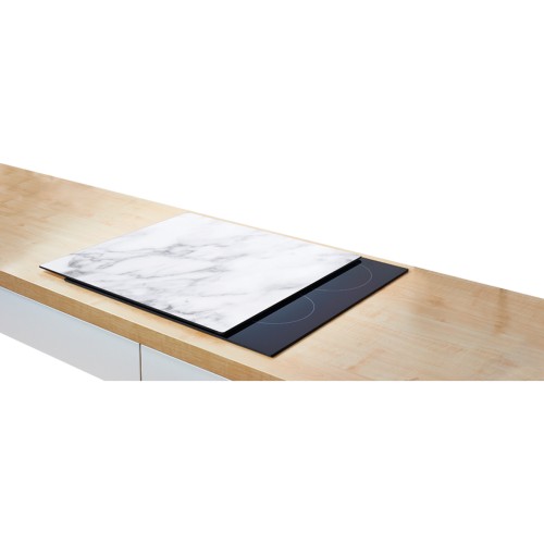 Herdblende-/Abdeckplatte, Sicherheitsglas, 56x50 cm. Farbe: weiß. Diese moderne Herdabdeck-/Schneideplatte aus Sicherheitsglas