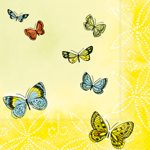 20 Servietten, 3-lagig 1/4-Falz 33 cm x 33 cm "Papillons" von PAPSTAR