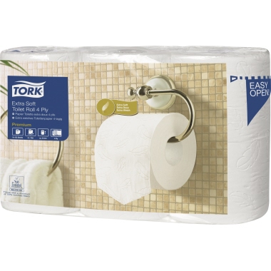 Tork Toilettenpapier Premium 4-lagig Tissue weiß 150 Bl./Rl. 6 Rl./Pack., Maße: 10 x 13 cm (B x H), 4-lagig, geprägt,