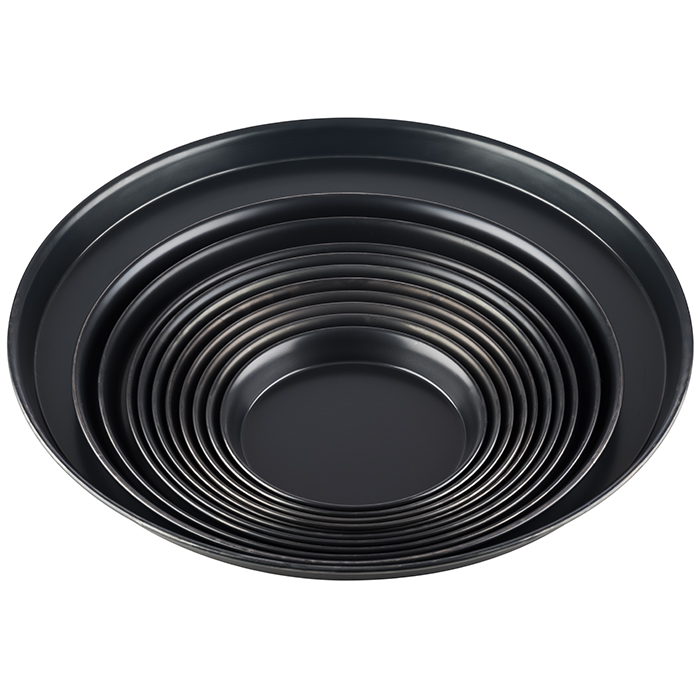 Pizzablech Ø 28 cm, H: 2,5 cm Blaublech, nicht beschichtet Boden: Ø 26 cm Materialstärke ca. 1 mm hitzebeständig bis 360°C