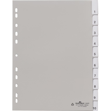 DURABLE Ordnerregister DIN A4 blanko Polypropylen grau 10 Registerblätter