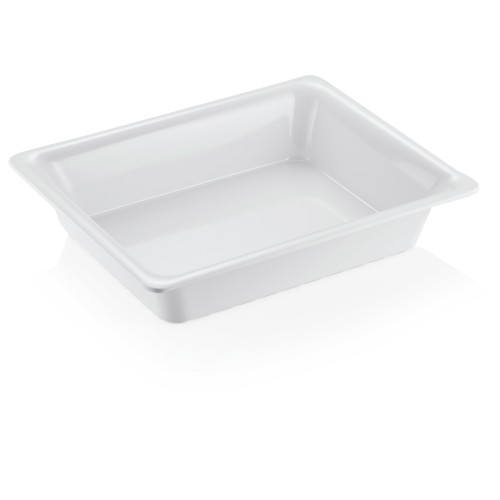 GN 1/2 Behälter, mit glattem Rand. Material: Melamin. Serie: GN 97. Inhalt in Litern: 4. Farbe: weiß. Maße: Höhe: 65 mm