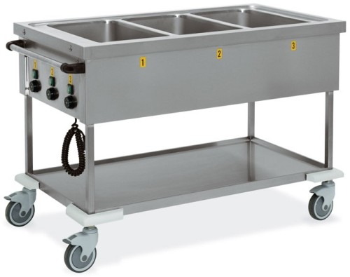 ETERNASOLID® Bain Marie ES7375 Wagen 3 Wannen mit getrennten Temperaturzonen für 3 x GN 1/1-200 tief