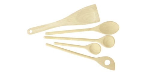 Kochlöffel und Wender WOODY, Set 5 Stück, Länge 24-25 cm, kl. Löffel 16 cm.