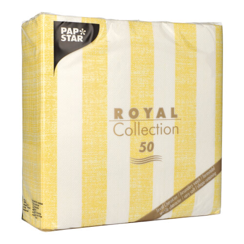 50 Servietten "ROYAL Collection" 1/4-Falz 40 cm x 40 cm gelb "Lines" von PAPSTAR