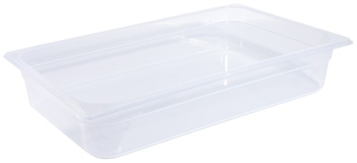 GN-Behälter 1/1 aus Polypropylen, milchig-transparent, tiefkühl- und spülmaschinengeeignet, geschmacksneutral, für