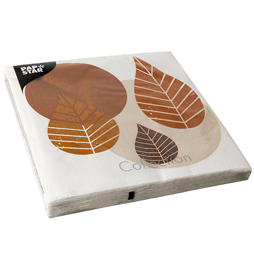 20 Servietten, 3-lagig 1/4-Falz 40 cm x 40 cm natur "Graphic Leaves" von PAPSTAR