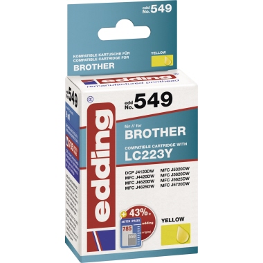 edding Tintenpatrone Brother LC-223Y EDD-549 gelb 6ml, Verwendung für Druckertyp: Brother DCP J 562DW, -4120DW, MFC J