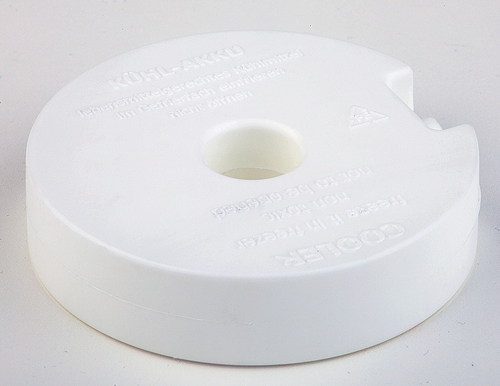 Kühlakku Ø 10,5 cm, H: 2,5 cm Polyethylen, weiß gefüllt mit Kühlflüssigkeit Farbe: Weiß