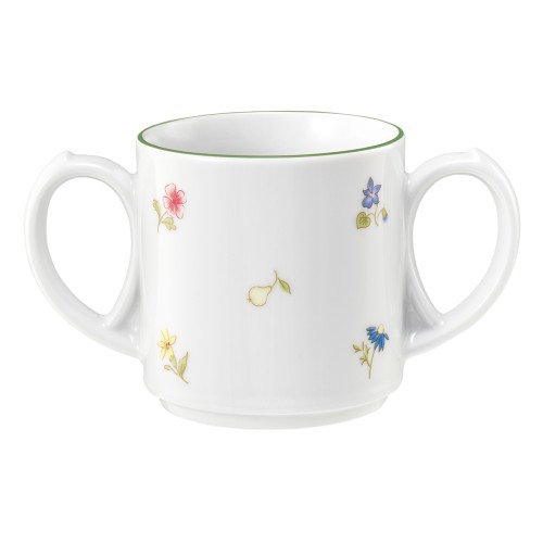 Seltmann Becher mit 2 Henkel 0,28 l, rund, Form: Community, Dekor: 57389 Streublume grüne Linie, hohe Kantenschlagfestigkeit, Made in Germany