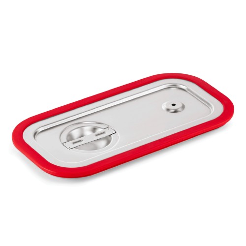 GN 1/3 Transportdeckel, mit umlaufender Silikondichtung und Loch gegen Unterdruck. Material: Chromnickelstahl, Silikon. Serie: GN 70.