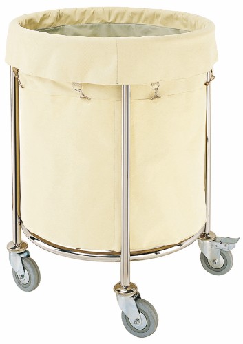 Wäschewagen. Chromnickelstahl. 4 schwenkbare Rollen Ø 7,5 cm, davon 2 mit Feststeller,