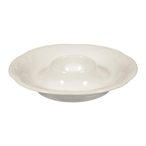Seltmann Eierbecher mit Ablage, rund mit Relief, Form: Rubin, weiss cream, hohe Kantenschlagfestigkeit, Made in Germany
