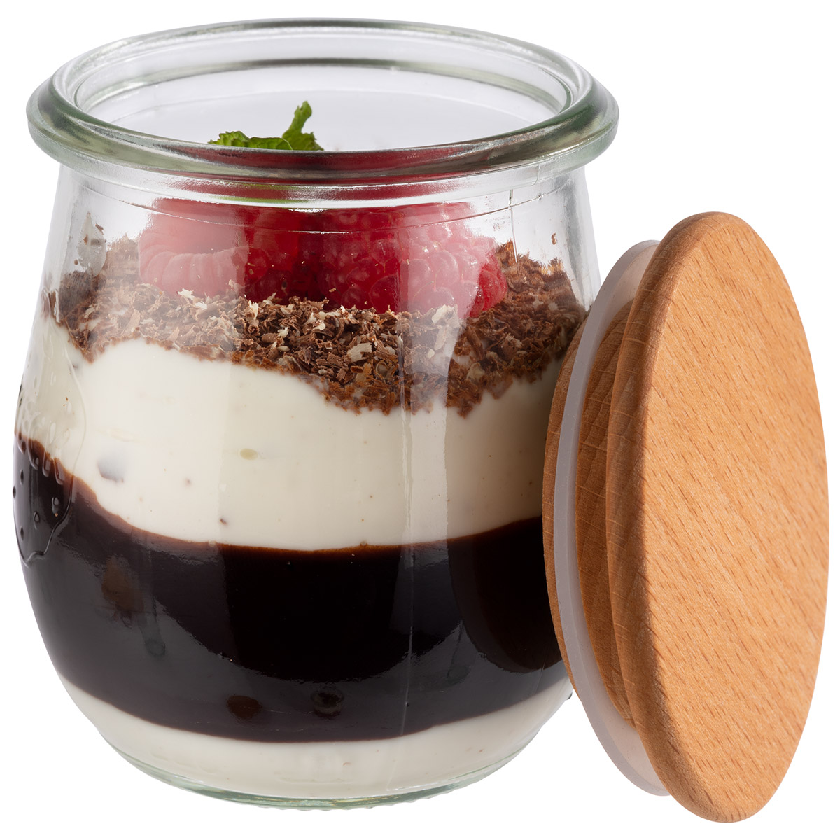 12 Weck-Gläser mit APS Deckel, Gläser: Ø 7 cm, H: 8 cm, Mini-Tulpen-Form 220 ml, Deckel: Ø 7 cm, H: 1,5 cm, Buchenholz, mit Silikondichtung