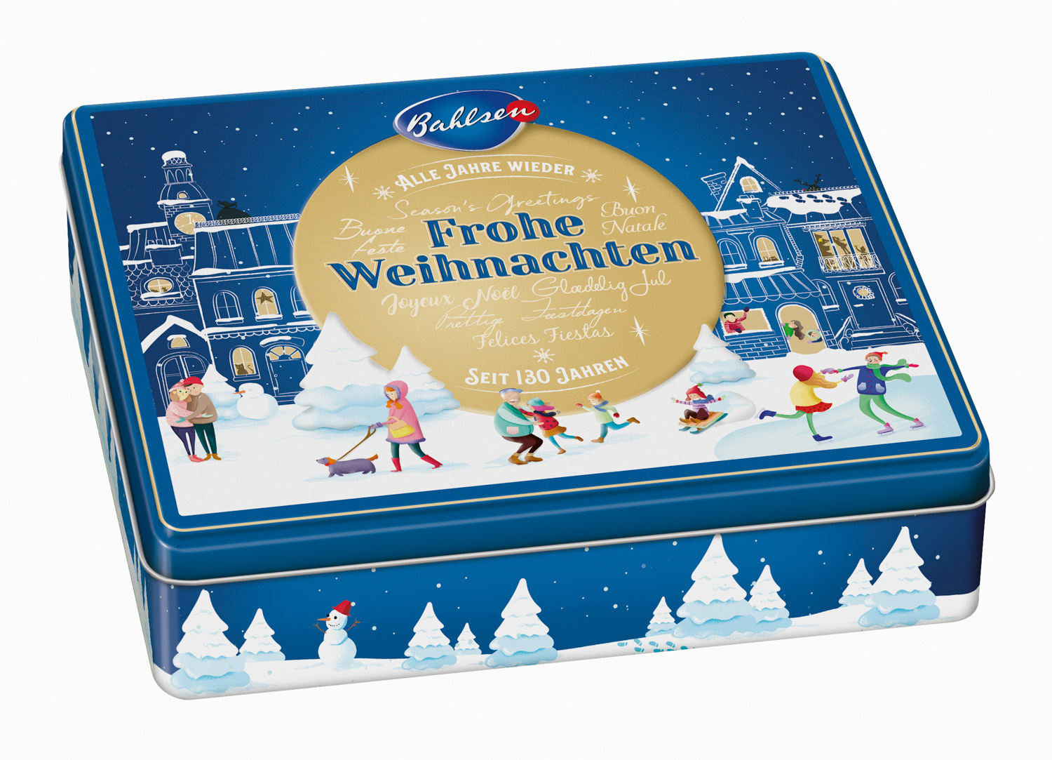 Bahlsen "Weihnachtsdose 2023" aus Metall Inhalt: 300g, verschiedene Lebkuchen- und Keks-Spezialitäten, 25 X 18 X 5 cm