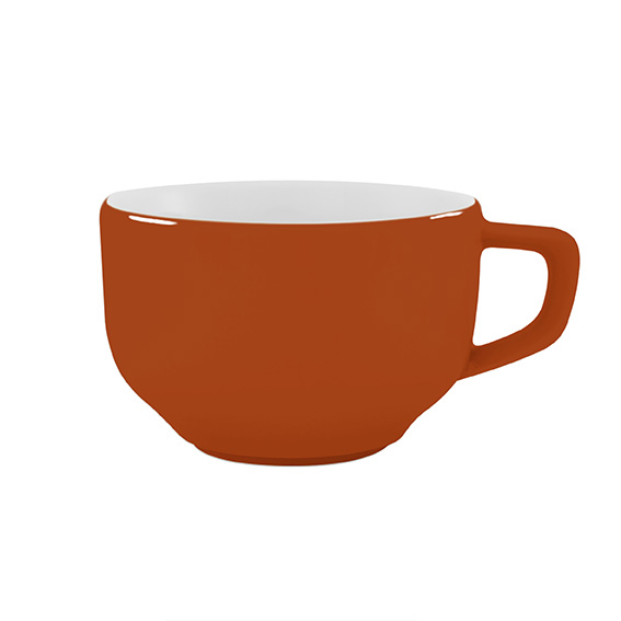 Obertasse 0,26 l - Form: Baristar - Dekor 66276, orange-braun - aus Porzellan. Hersteller:, Eschenbach. "Made in Germany".