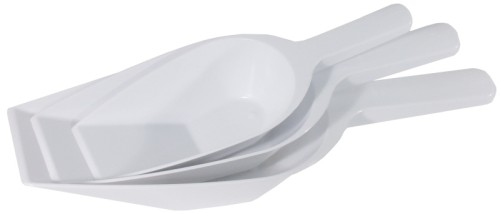 Handschaufel aus weißem Polypropylen, schwere harte Ausführung Schaufelmaß: 15 cm x 8 cm, Länge: 25 cm, Portionsgröße: 0,25 l