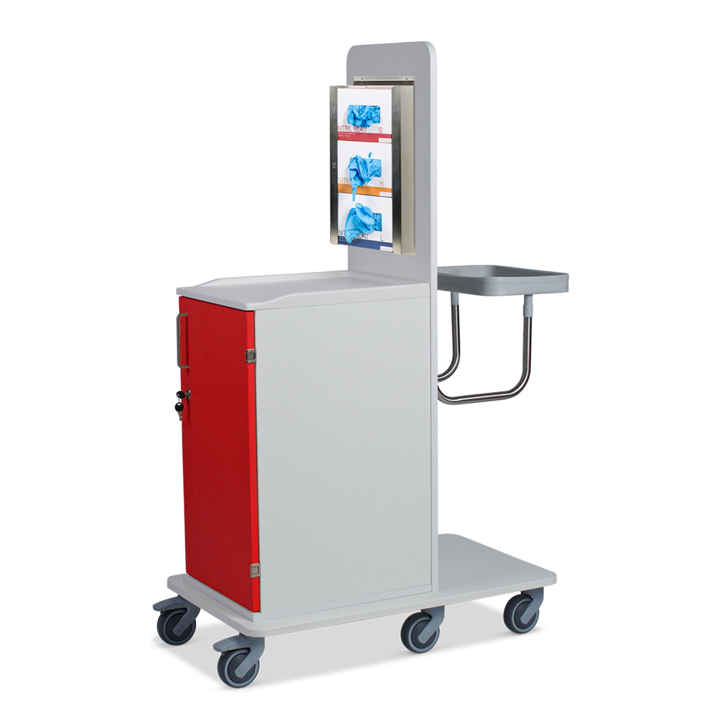 ETHERNASOLID® MULTICART Hygienewagen T12 mit festem Abfallsammler und 3-fach Handschuhboxhalterung, rot