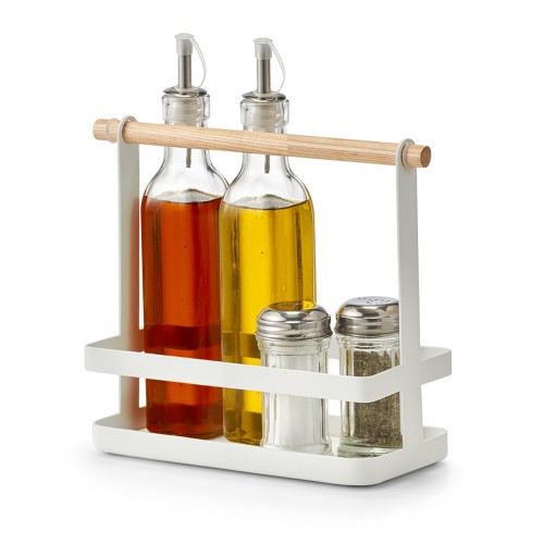 Menage, Metall; Bamboo, 23,5x10x20 cm. Farbe: weiß.. Die schöne Menage aus weißem Metall bietet Platz für Essig, Öl sowie Gewürze und