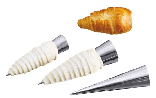 Schillerlockenform gerade (flach) abgeschnitten, aus Edelstahl 18/0  Länge: 12 cm, Durchmesser maximal: 3 cm