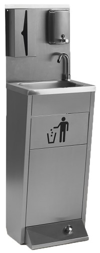 SARO Autonomes Handwaschbecken m. Fußbedienung; fahrbar Made in Europe - Material: Edelstahl - Kein Festwasseranschluss nötig! - Mit 2