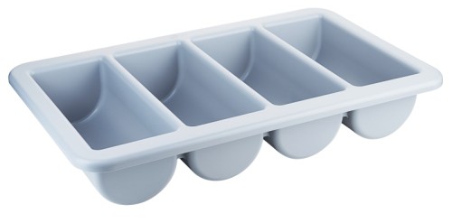 Besteckmulde aus grauem Polypropylen, GN 1/1, vier Mulden, max. Bestecklänge 24 cm, extra robuste Qualität Länge: 53 cm, Breite: 32,5 cm,