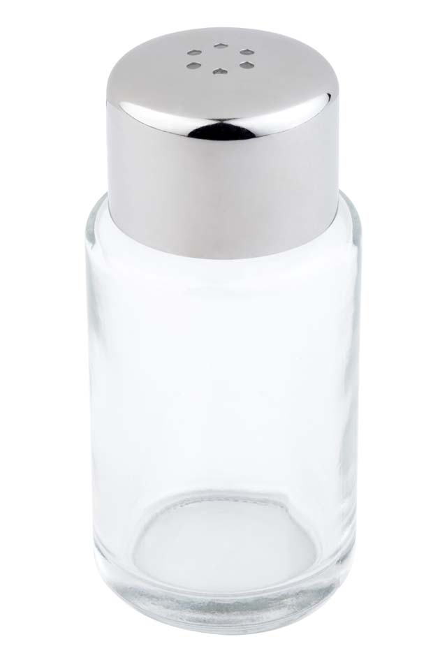 Salz- / Pfefferstreuer Ø 4 cm, H: 9 cm Glas Edelstahl-Deckel, mattiert 6 Löcher (je Ø 1,85 mm) spülmaschinengeeignet