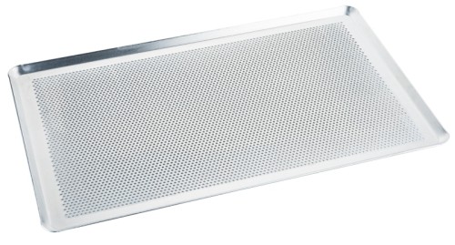 Backblech, perforiert Backofenmaß 60 x 40 cm aus 2 mm starkem Aluminiumblech, ungebeizt, aus einem Stück gezogen, Ränder 45 mit