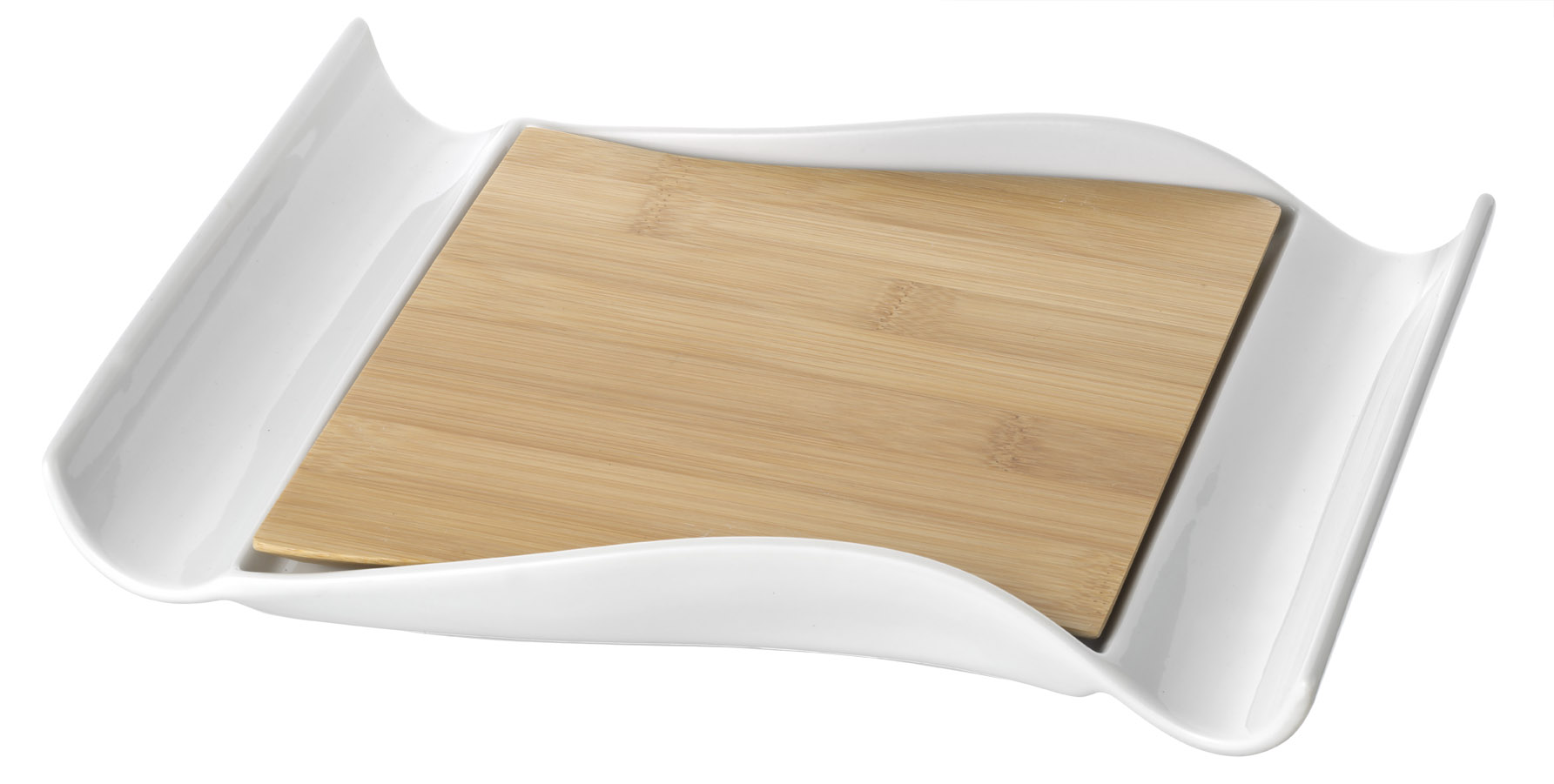 Servierplatte VISBY, Porzellan und Bambus