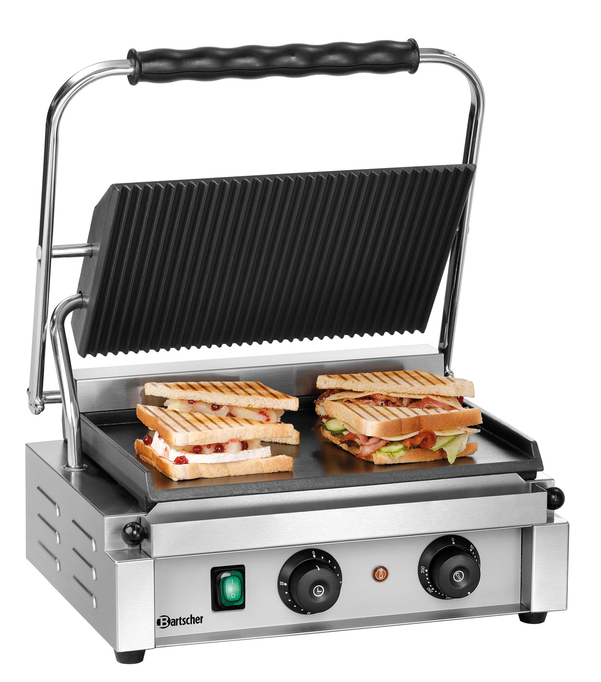 Bartscher Kontaktgrill "Panini-T" 1GR |Programmierung: - | Maße: 41 x 40 x 20,0 cm.Gewicht: 18,6 kg