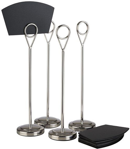 Kartenhalter, 4er Set Ø 5 cm, H: 20,5 cm Edelstahl, hochglanzpoliert inklusive 20 schwarzen Beschriftungskarten aus