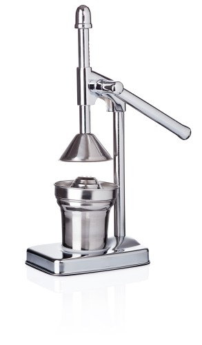 Hand Zitruspresse. verchromt. verchromt - mit Edelstahl Saftbecher. Höhe 36 / 46 cm.