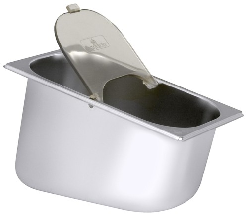 Besteckeinsatz GN 1/4 aus Edelstahl 18/10, mit aufklappbarem Plexiglasdeckel, mit abgeschrägtem Boden, zum Einsetzen oder