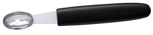 Kartoffelformlöffel, oval mit schwarzem, glasfaserverstärktem Polyamid-Griff, aus extra geschärftem, gehärtetem Edelstahl 18/0 Löffelmaß: