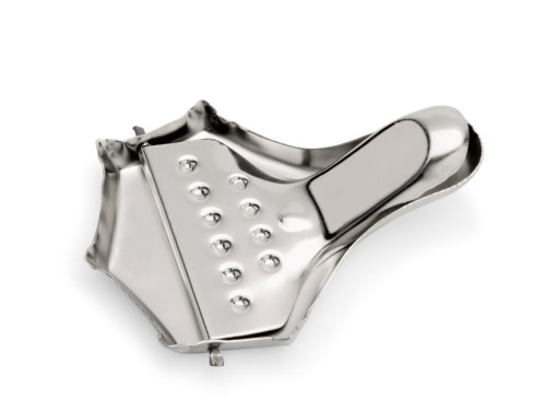 Zitronenschnitzelpresse. Chromnickelstahl. Maße: 8,5 x 6 cm.