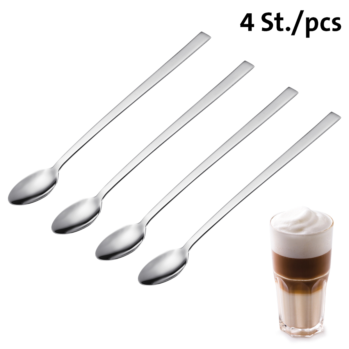 4 Latte Macchiato-Löffel, Edelstahl 18/10