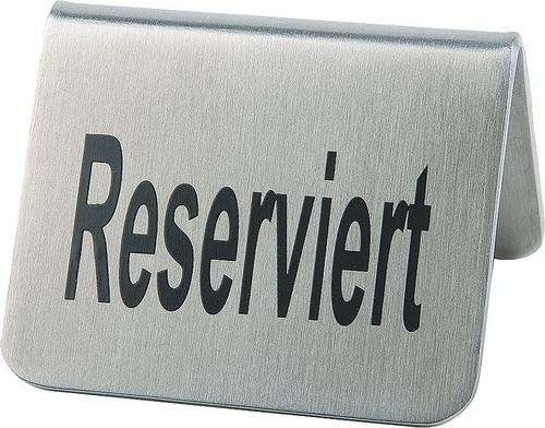 Tischaufsteller, 2er Set je 5,5 x 5 cm, H: 3,5 cm Edelstahl, mattiert beidseitige Aufschrift -Reserviert-