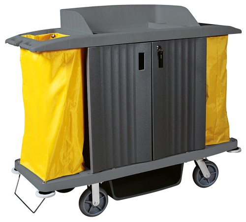 Zimmerservicewagen. Kunststoff. 2 schwenkbare Rollen Ø 20 cm mit Feststeller und 2