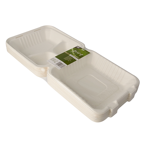 PAPSTAR 25 Menüboxen, Zuckerrohr "pure" 3-geteilt 7,7 cm x 20 cm x 22 cm weiss