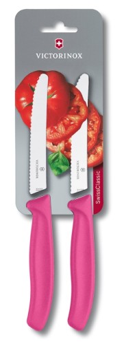 Victorinox Tomatenmesser SwissClassic, Wellenschliff, pink, 2 Stück auf Blister, 11 cm