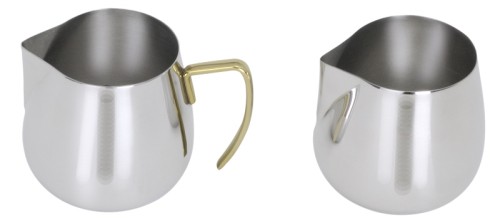 Sahnegießer/ Milchkännchen ohne Griff aus Edelstahl 18/10, hochglänzend, wahlweise ohne oder mit vergoldetem Griff, schwere Qualität