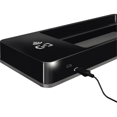 Leitz Stiftschale Duo Color 26,6 x 2,8 x 10,1 cm (B x H x T) inkl. Qi- Induktionsladegerät Polystyrol schwarz/grau 1 Fach