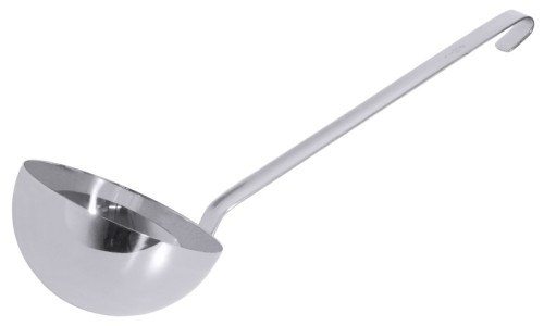 Schöpfkelle, fugenlos (diese Größe aber mit angesetztem Stiel) aus Edelstahl 18/10, hochglänzend, Maßstempelung auf Stiel mit Ø und