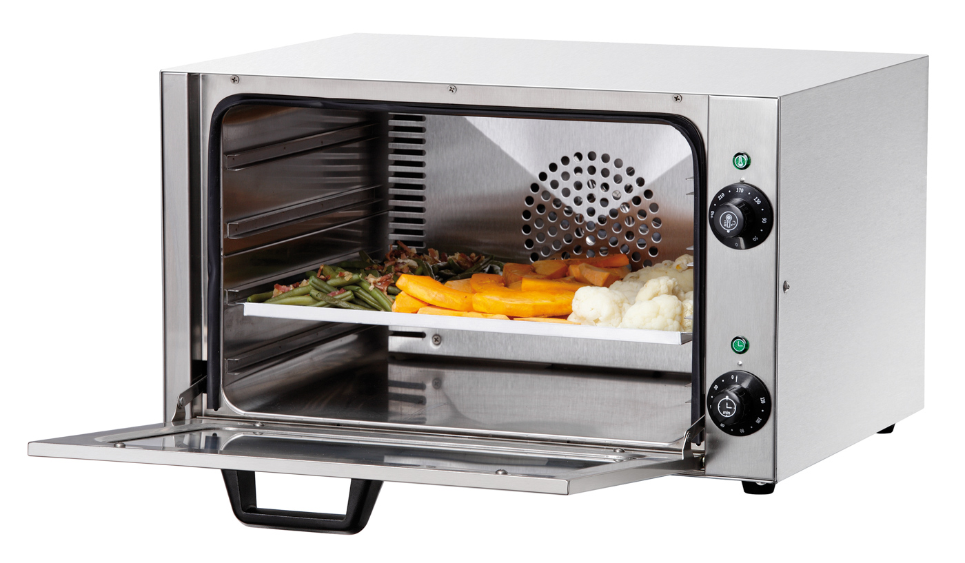 Bartscher Mehrzweck-Heißluftofen |Temperaturregelung: Thermostatisch ,Stufenlos ,5Stufen | Maße: 53 x 49,5 x 32,0 cm. Gewicht: