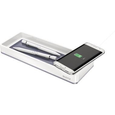 Leitz Stiftschale WOW 26,6 x 2,8 x 10,1 cm (B x H x T) inkl. Qi- Induktionsladegerät Polystyrol grau metallic/weiß 1 Fach