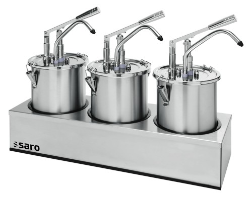 SARO Saucenspender PD-003 3 x 5 ltr - Material: Edelstahl - Dosierung einstellbar, max. 35 ml - Den Spender regelmäßig reinigen, mit