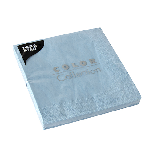 20 Servietten, 3-lagig 1/4-Falz 33 cm x 33 cm hellblau von PAPSTAR