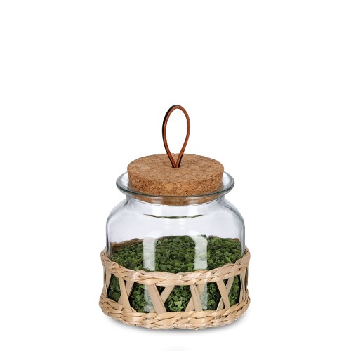 Vorratsglas "Boho" m. Korkdeckel, 600 ml. Ø: 120 mm. Höhe: 122 mm.