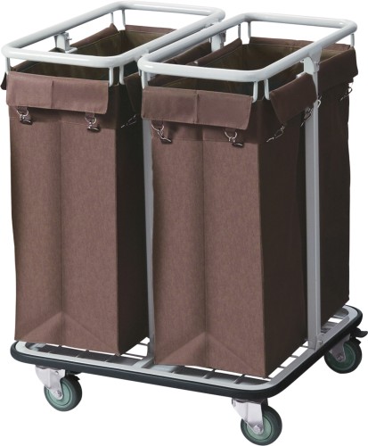 Wäschewagen. pulverbeschichteter Stahl. 2 schwenkbare Rollen Ø 9,5 cm und 2 Bockrollen,